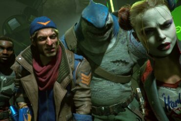 Harley Quinn, Deadshot, King Shark and Captain Boomerang from Suicide Squad: Kill the Justice League