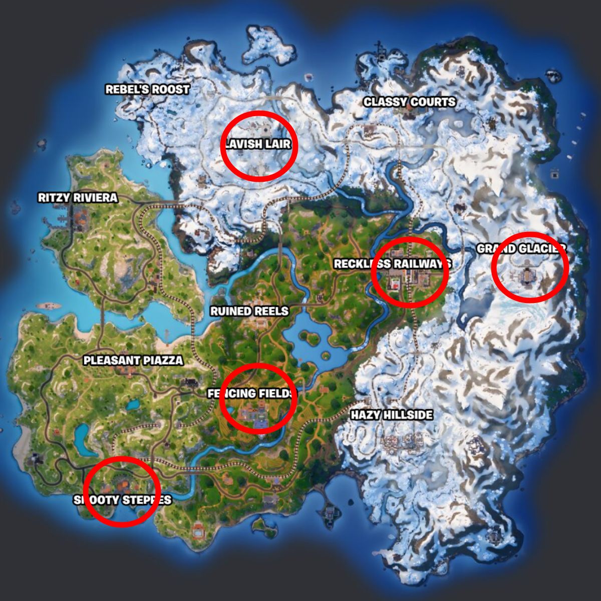 The location of all mod benches in Fortnite Chapter 5 Season 1