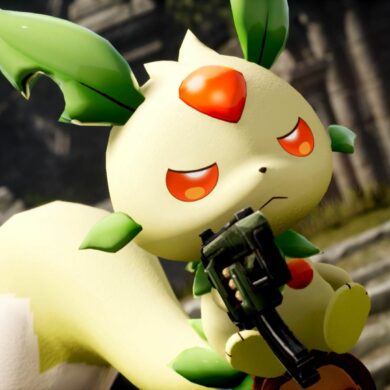 Palworld character holding an SMG