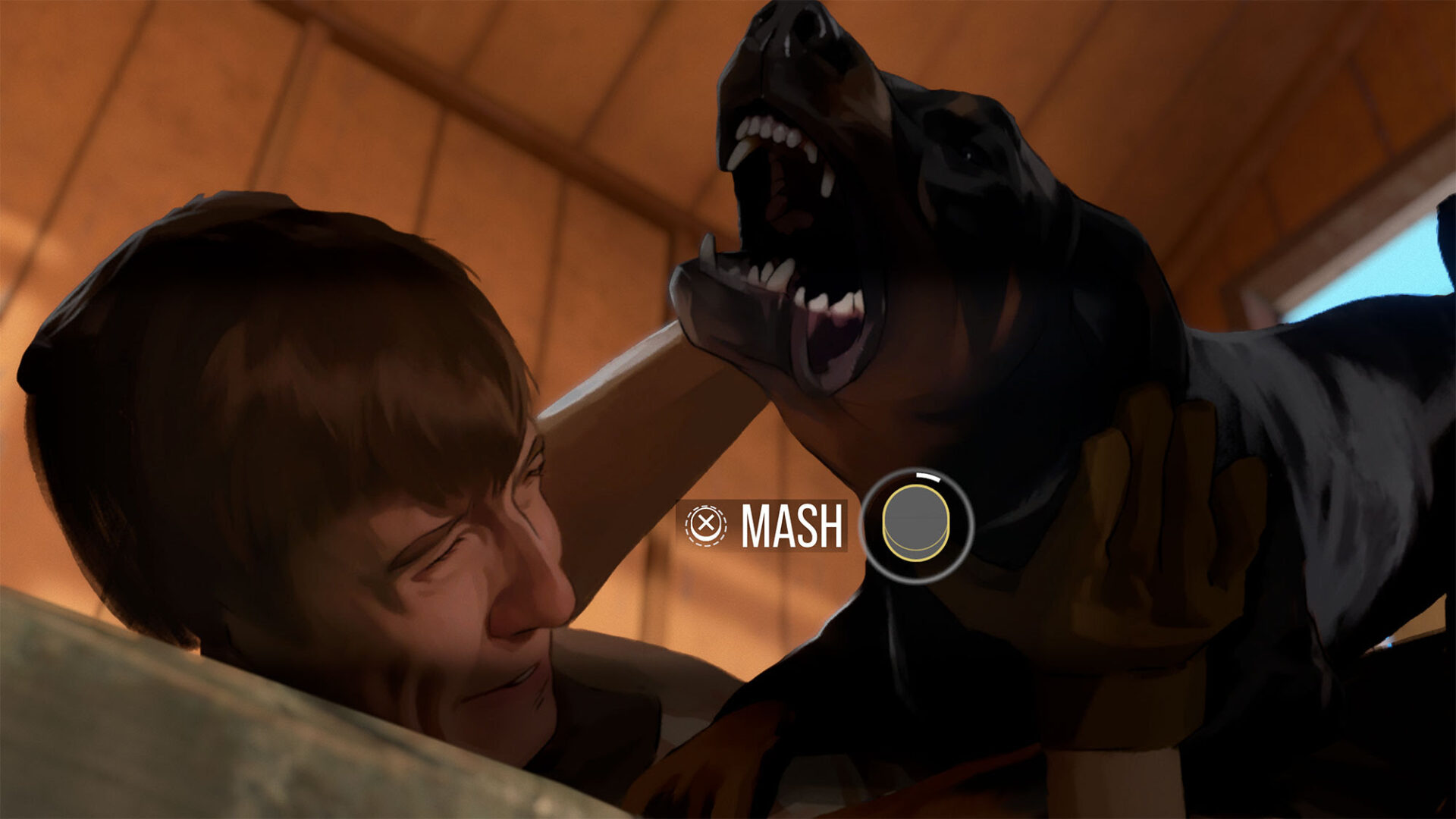 As Dusk Falls Screenshot of dog attacking player