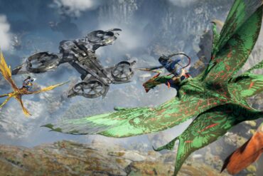 The player on an Ikran attacking a ship in Avatar: Frontiers of Pandora