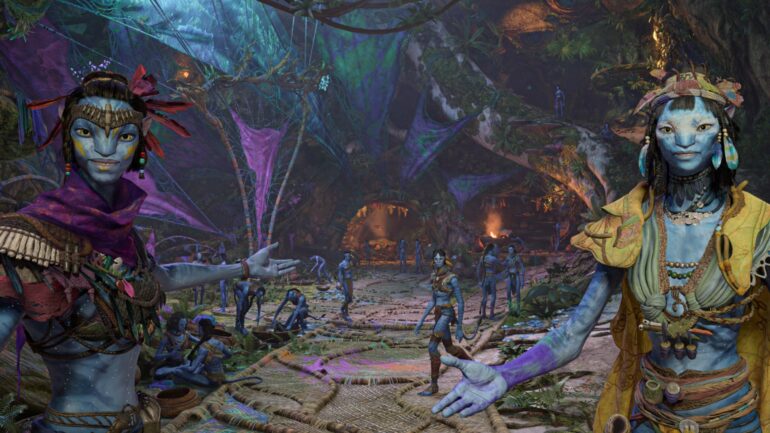 Na'vi welcoming the player to their camp in Avatar: Frontiers of Pandora