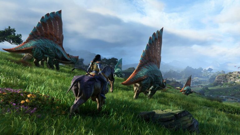 The player riding a Direhorse mount in Avatar: Frontiers of Pandora