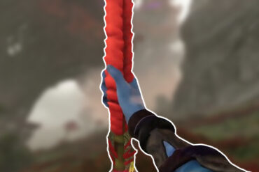 The player harvesting a Sunset Reed with Blood Leaf Pollen on it