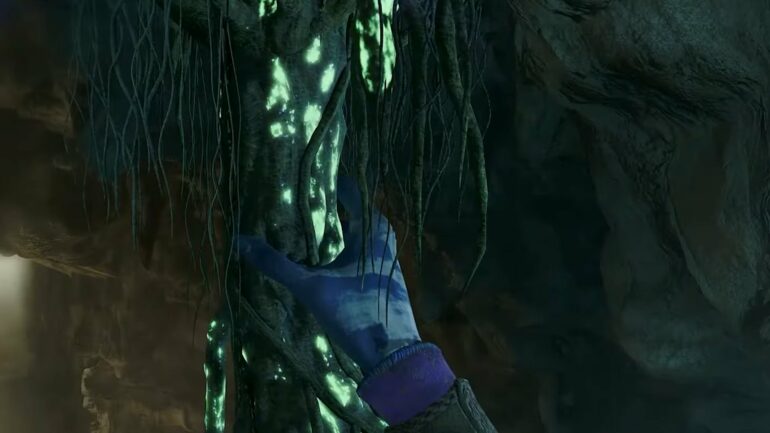 The player taking Cave Root in Avatar: Frontiers of Pandora