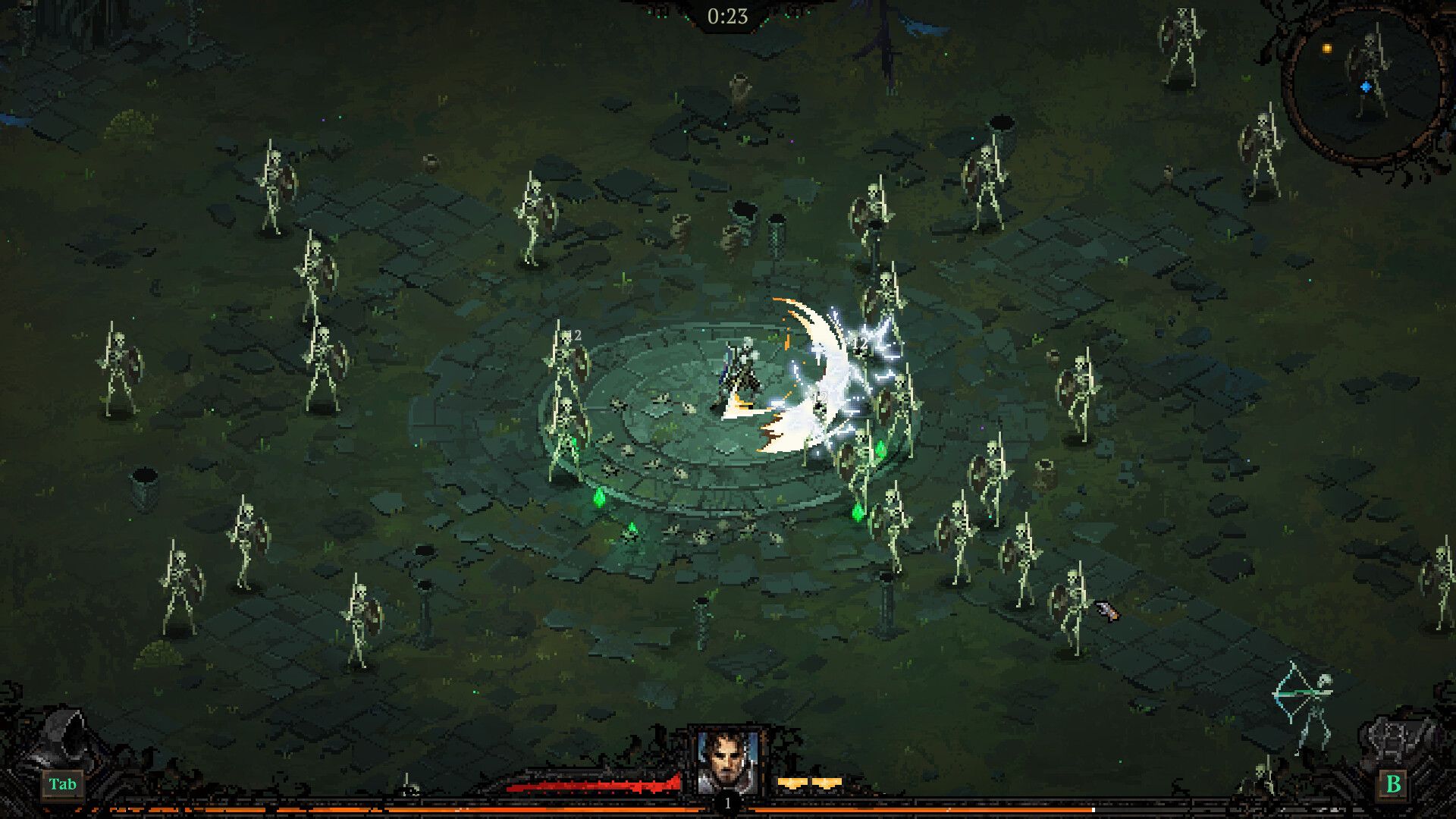 Player fighting skeletons in Death Must Die