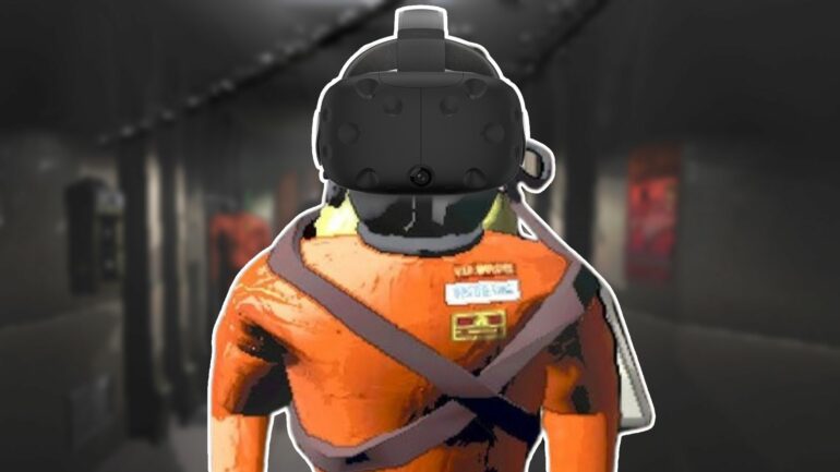 Lethal Company player with a VR headset on