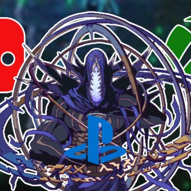 Time in Death Must Die holding the PlayStation logo next to the Switch and Xbox logos