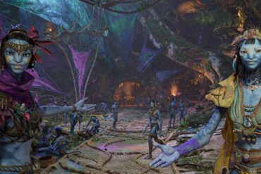 Two Na'vi in a camp in Avatar: Frontiers of Pandora