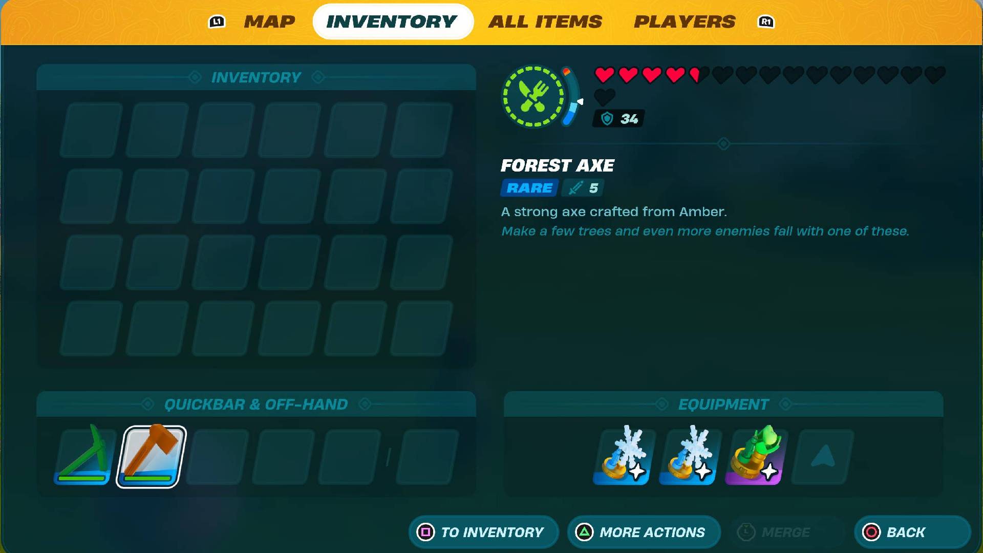 In-game Screenshot of a Rare Forest Axe in LEGO Fortnite