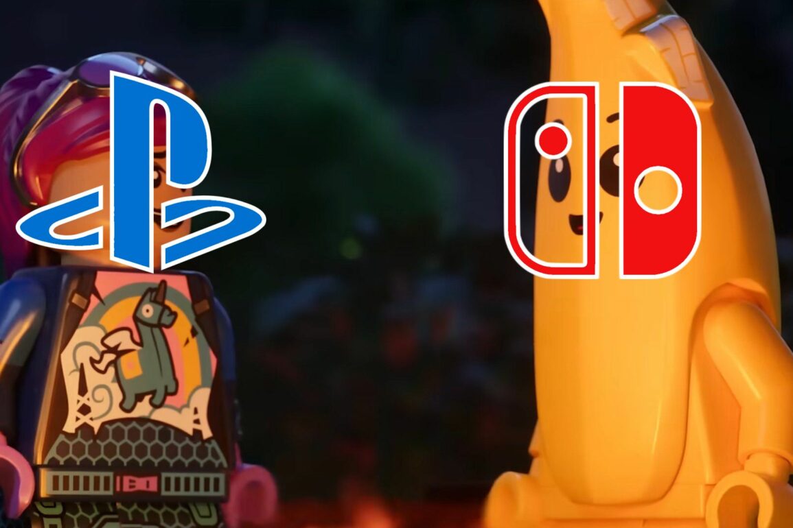 Peely and a Fortnite character with the PlayStation and Switch logos on them