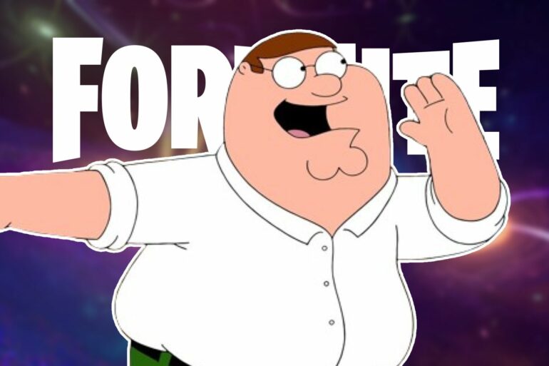 Peter Griffin with the Fortnite logo behind him