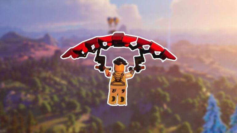 the player using a glider in LEGO Fortnite