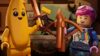 Peely and a LEGO Fortnite character holding weapons