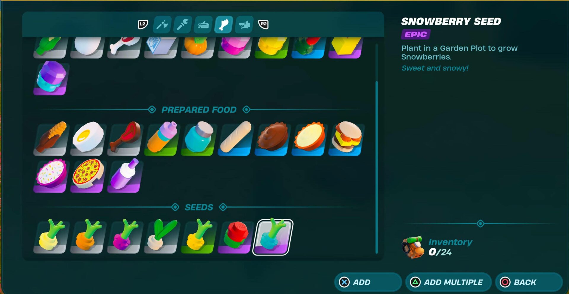 In-game Screenshot of Snowberry Seeds in LEGO Fortnite