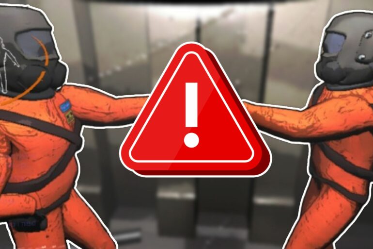 Two players in Lethal Company with an Error sign between them