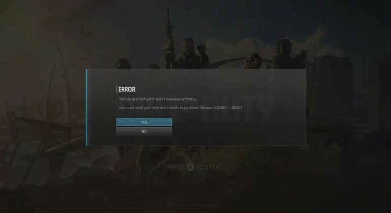 Call of Duty: MW3 Niamey Logan Error Window