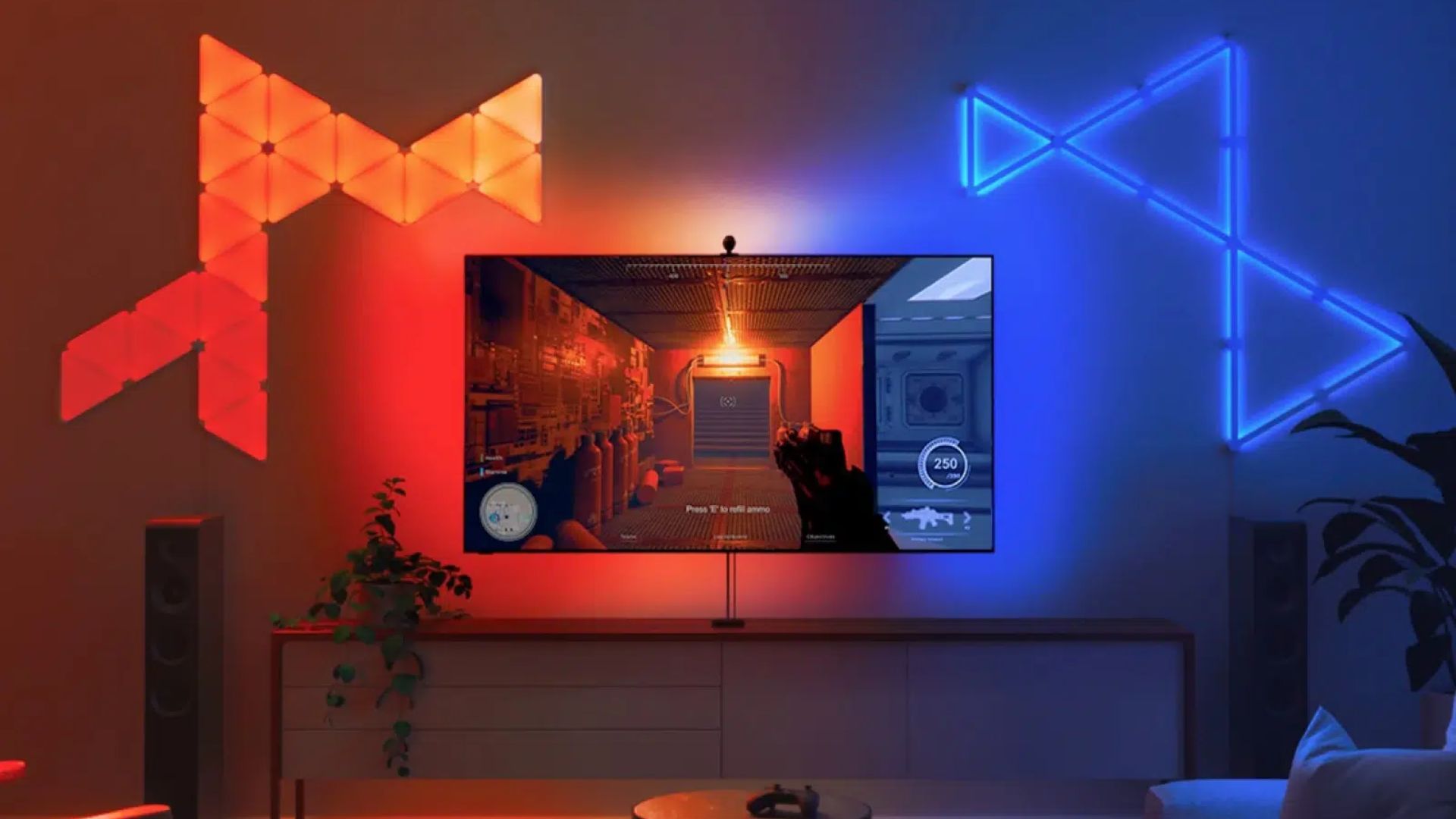 Nanoleaf 4D lighting set up in living room
