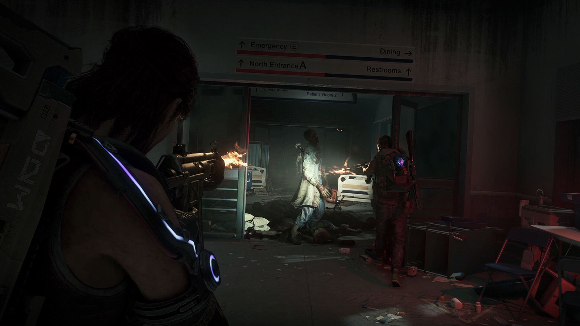 two players shooting an infected doctor in Once Human