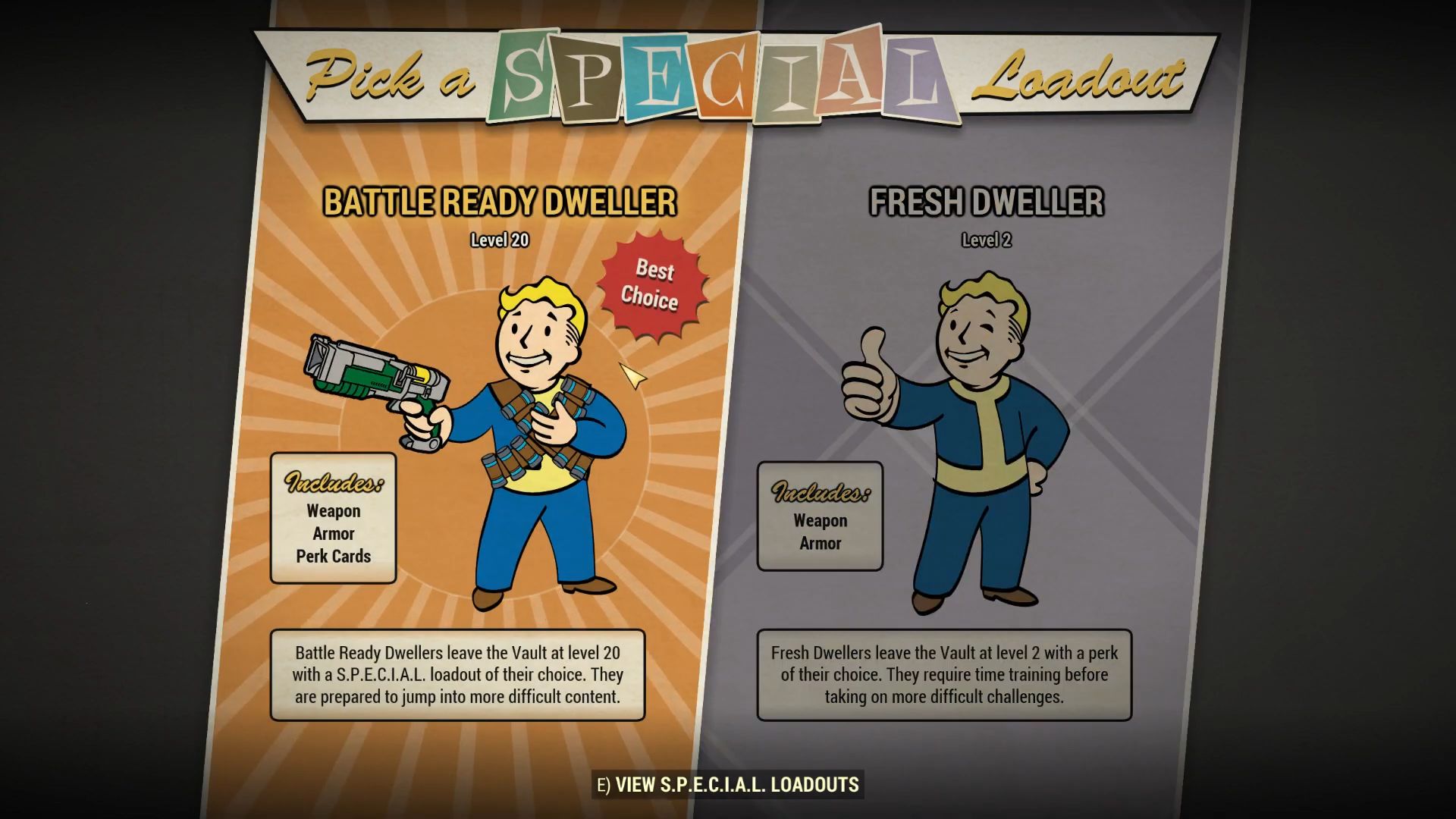 The Battle Ready Dweller choice in Fallout 76