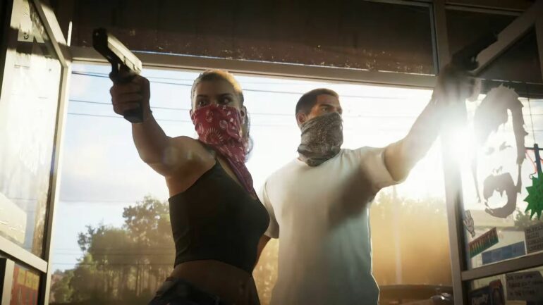 Lucia and the male protagonist of GTA 6 with guns