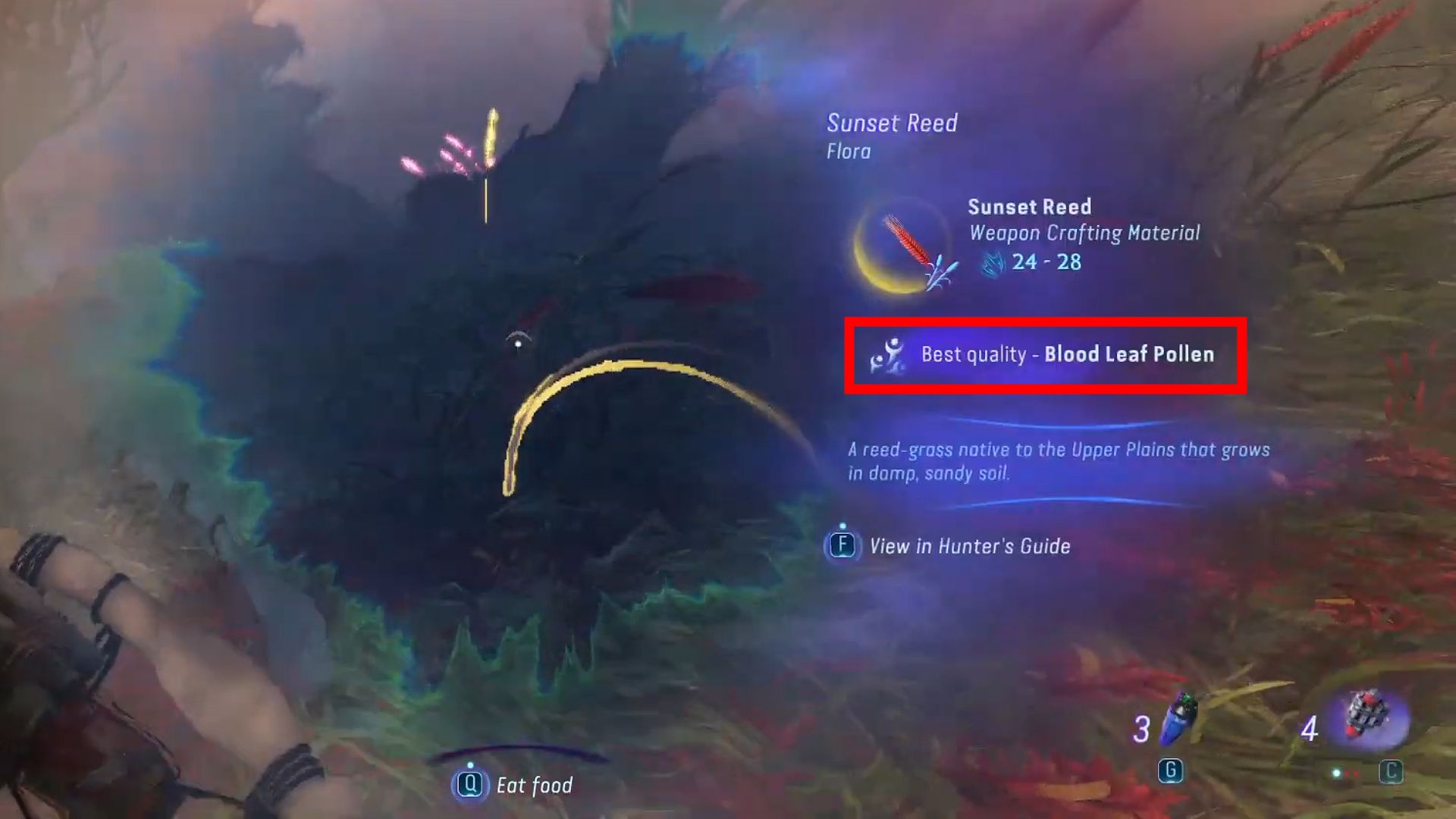 A Sunset Reed in Avatar: Frontiers of Pandora with Blood Leaf Pollen on it