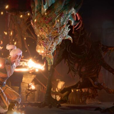 The player fighting a dragon in Baldur's Gate 3