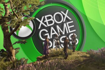 Xbox Game Pass logo behind Baldur's Gate 3 gameplay