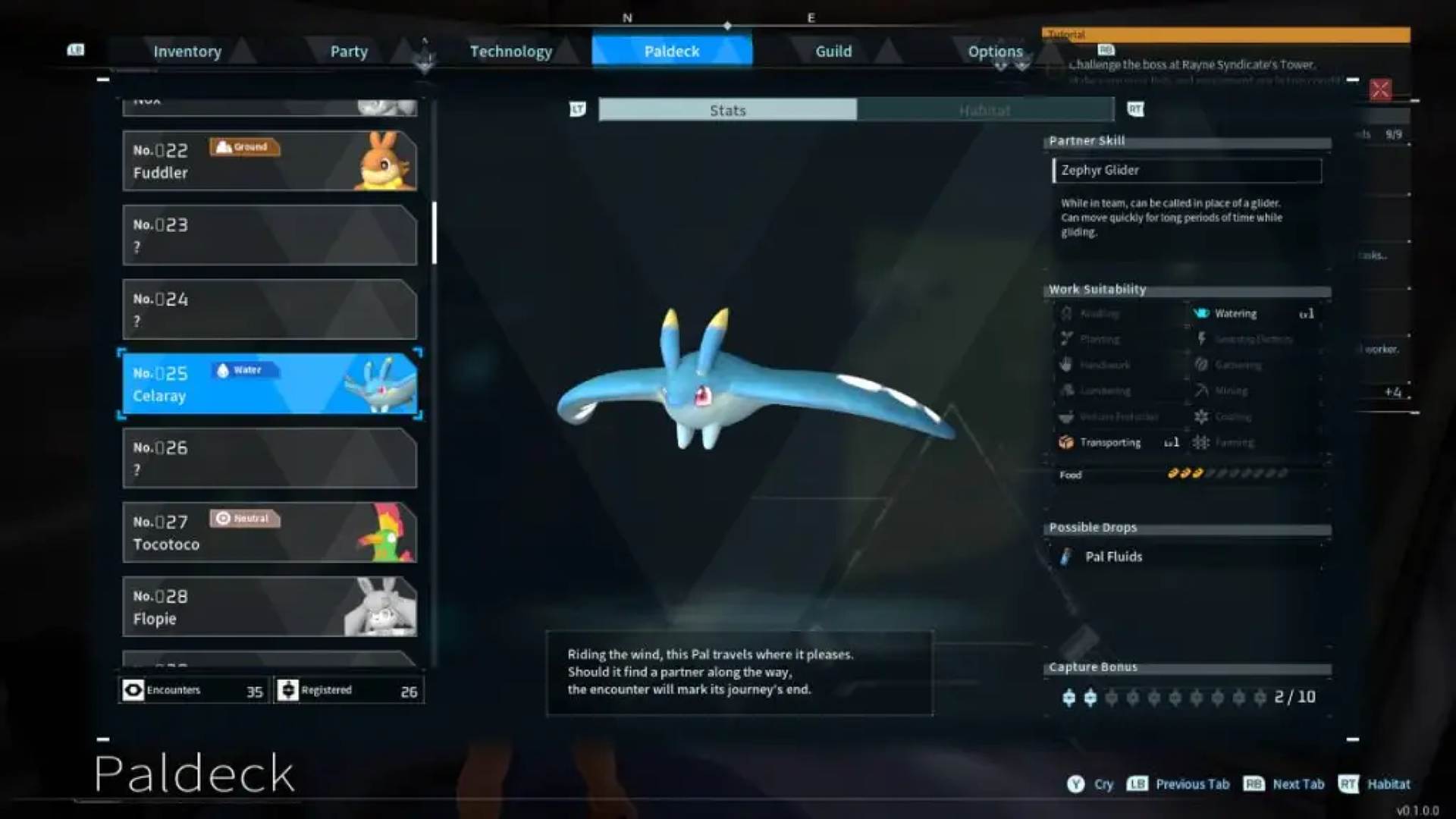 Palworld paldeck Celaray