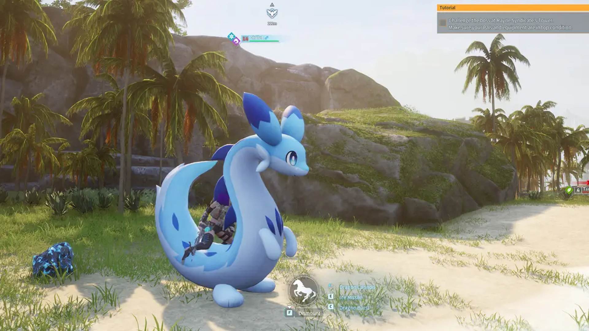 Chillet sitting on beach Palworld