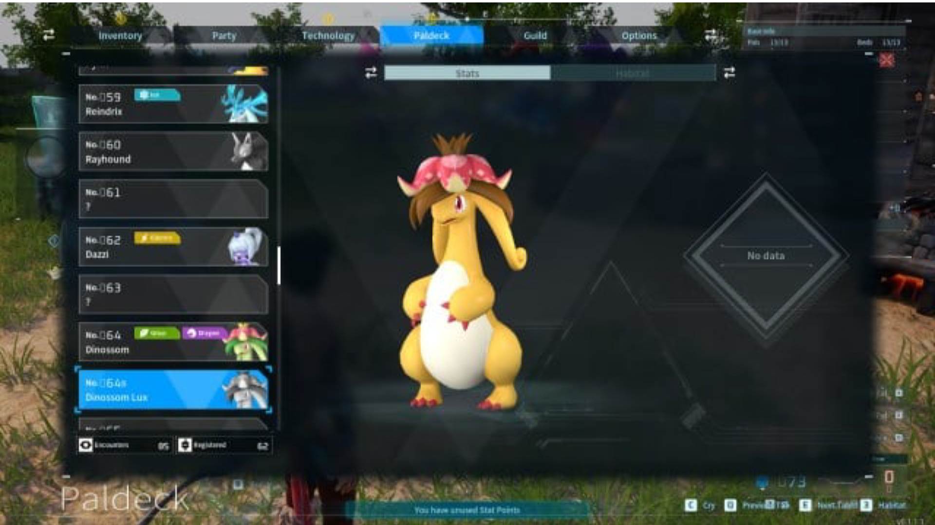 Dinossom Lux palworld screen