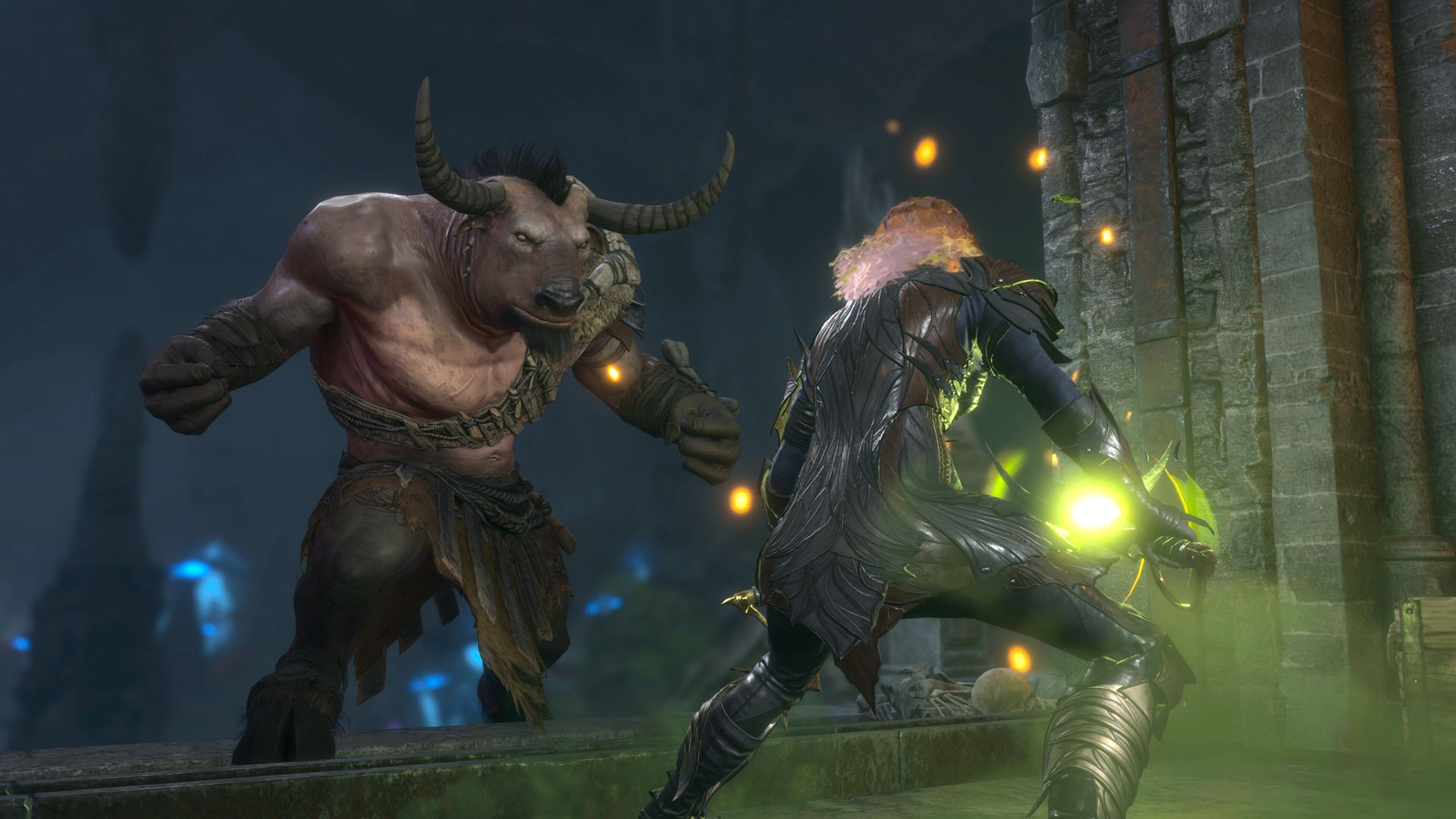 Character fighting a minotaur in Baldur's Gate 3
