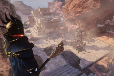 Player standing overlooking a desert in Enshrouded
