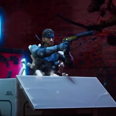 Solid Snake getting out of a box in Fornite