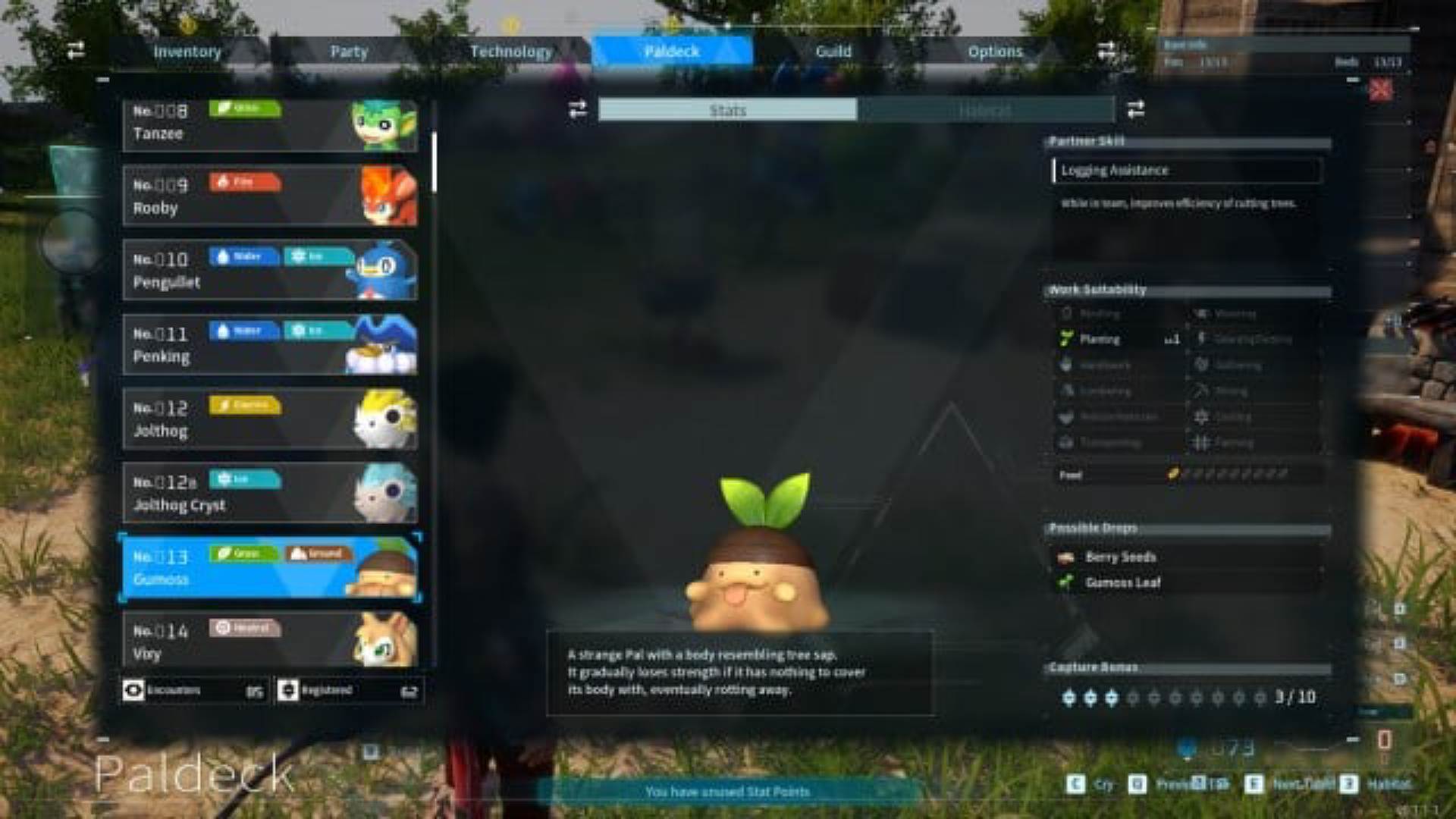 Gumoss Palworld menu
