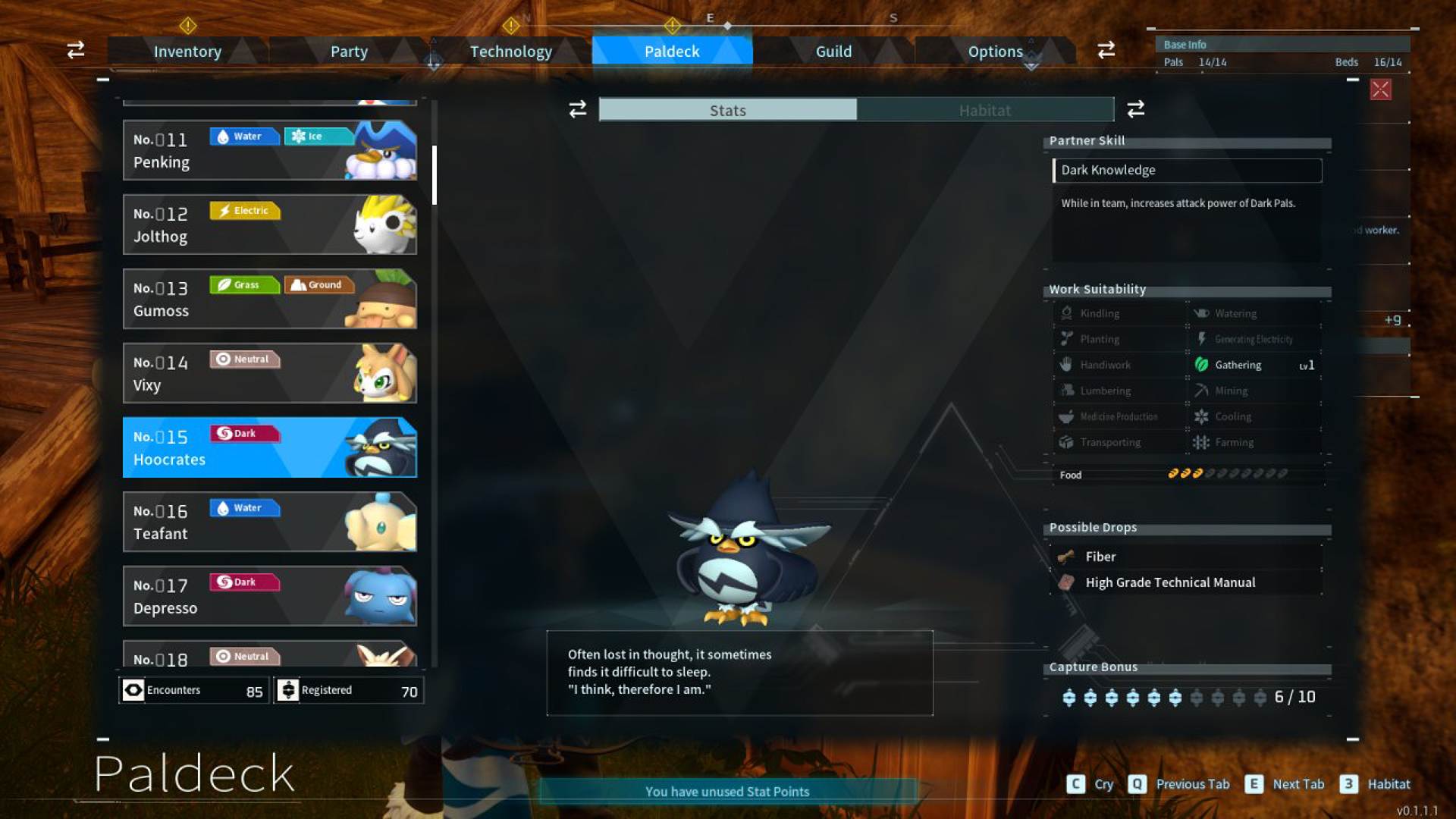 Hoocrates Palworld menu