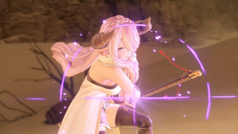 A character from Granblue Fantasy: Relink with horns holding a sword