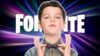Young Sheldon with the Fortnite logo behind him