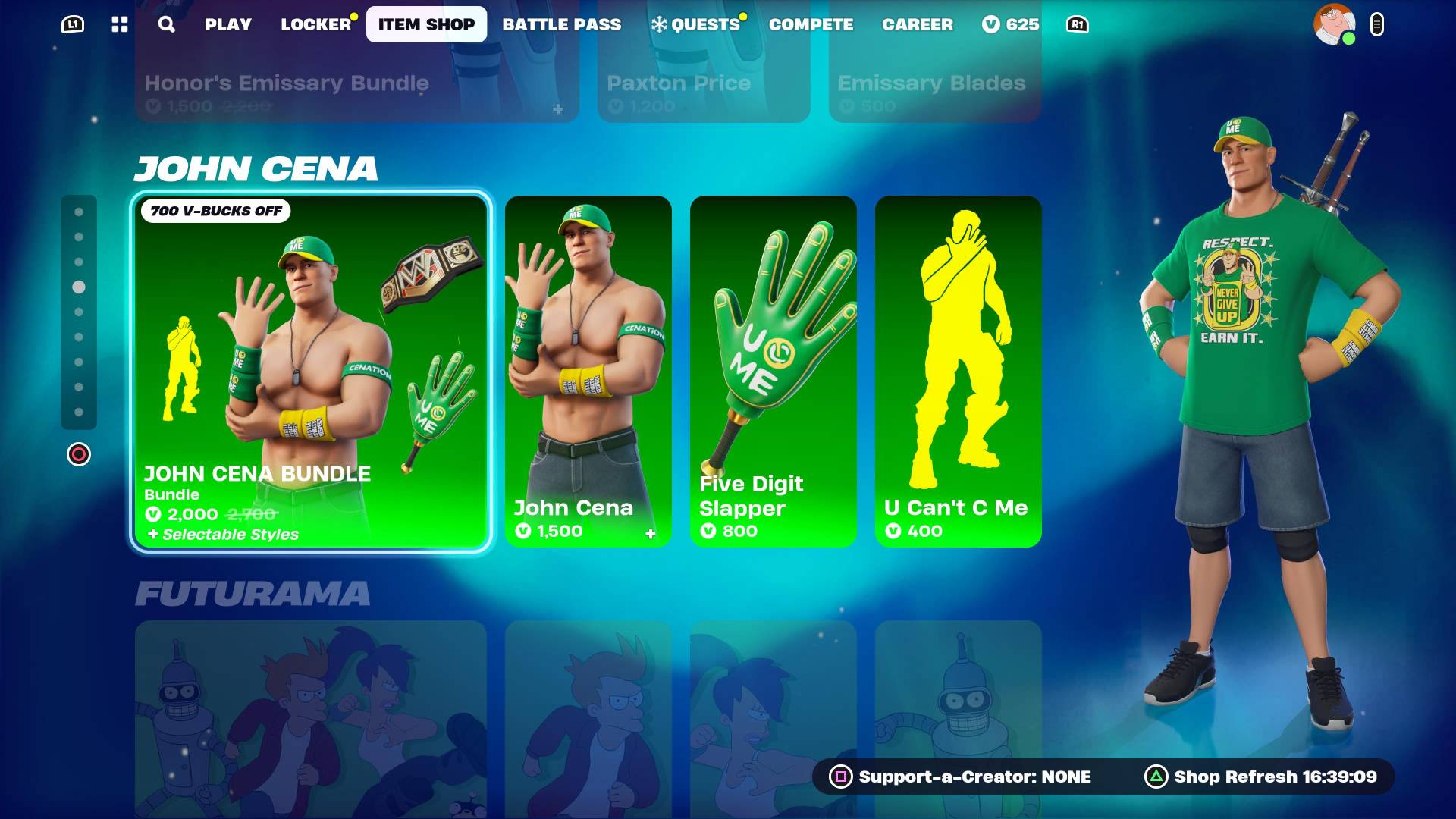John Cena Fortnite Item Shop Page