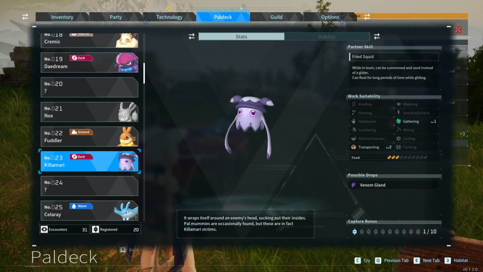 Killamari Paldeck Palworld menu