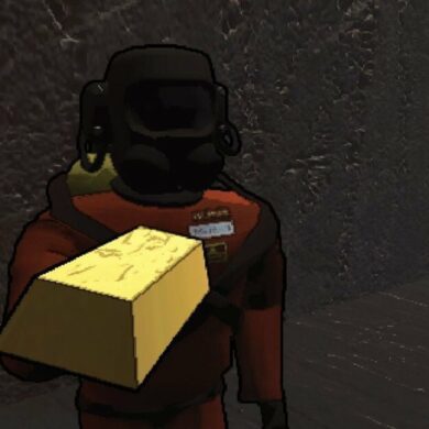 Lethal Company character holding a gold bar