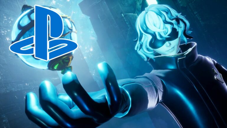 Palworld villain holding the PlayStation logo