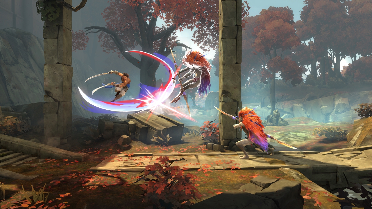 In-game Screenshot of Prince of Persia: The Lost Crown Fighting Forest Warriors