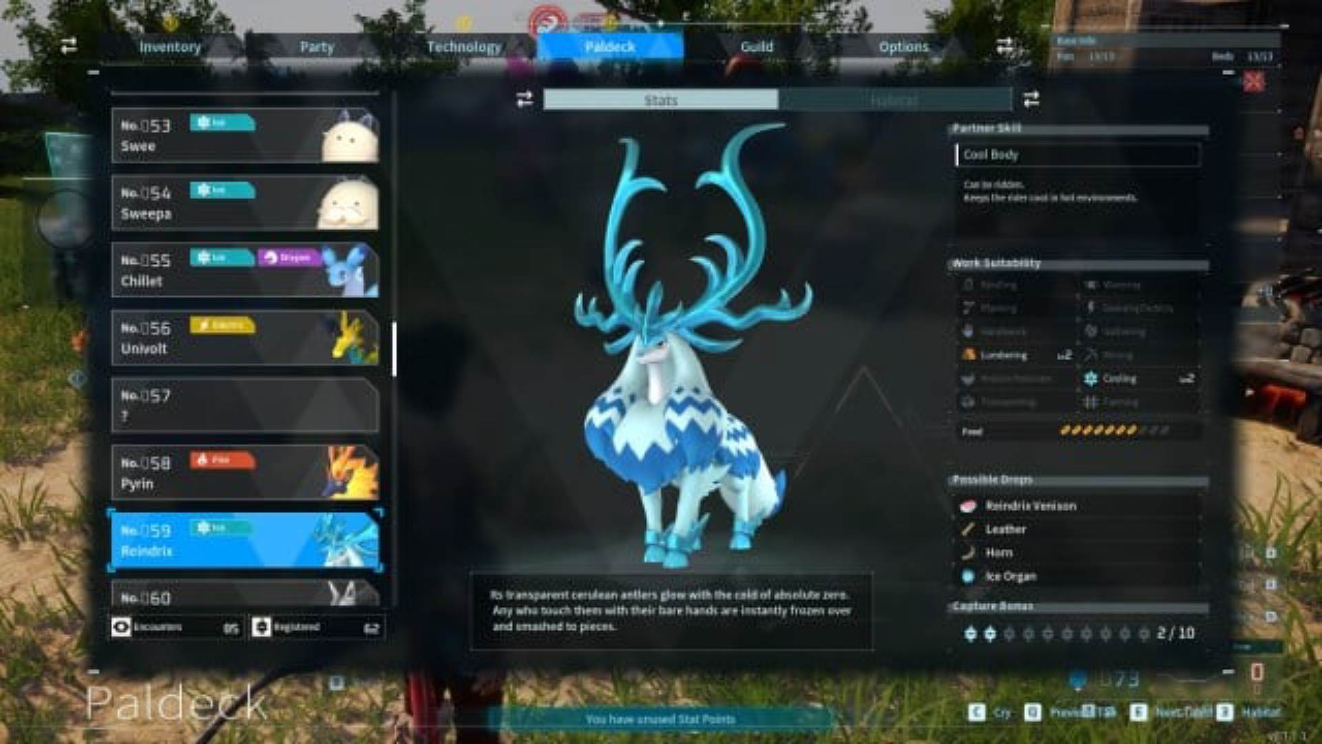 Reindrix Palworld paldeck screen