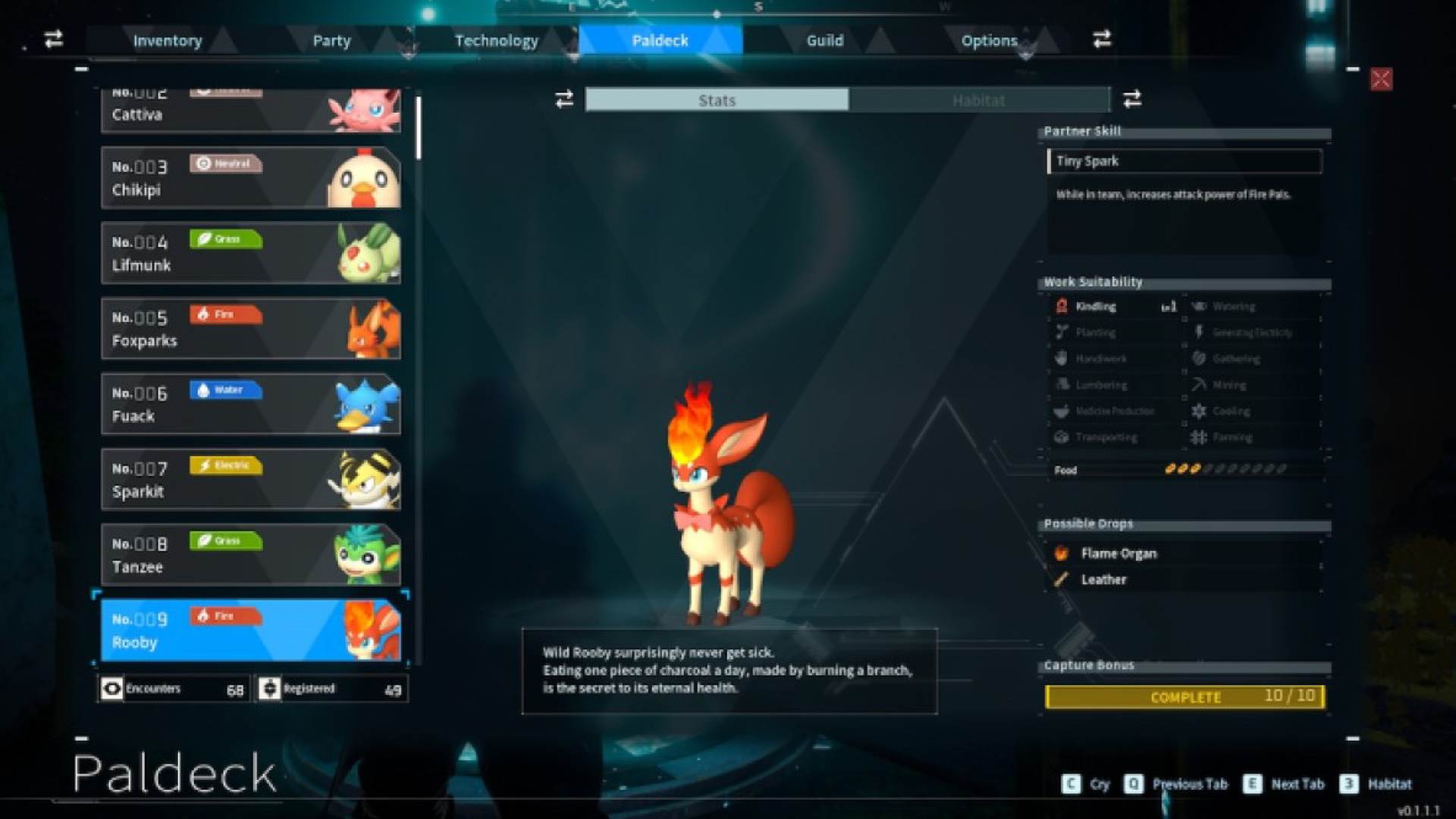 Rooby Palworld paldeck menu