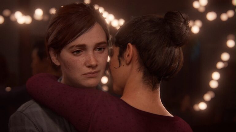 The Last of Us Part 2 Remastered In game Screenshot of Ellie and Dina Dancing