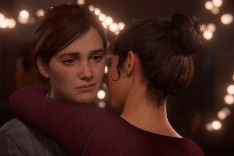The Last of Us Part 2 Remastered In game Screenshot of Ellie and Dina Dancing