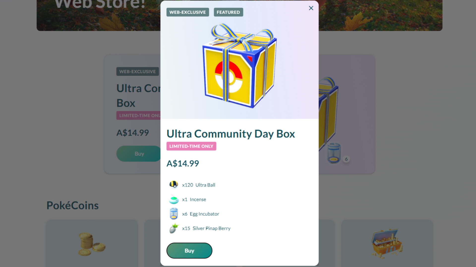 Pokemon Go Community Day Rowlet Ultra Community Day Box via Web Store