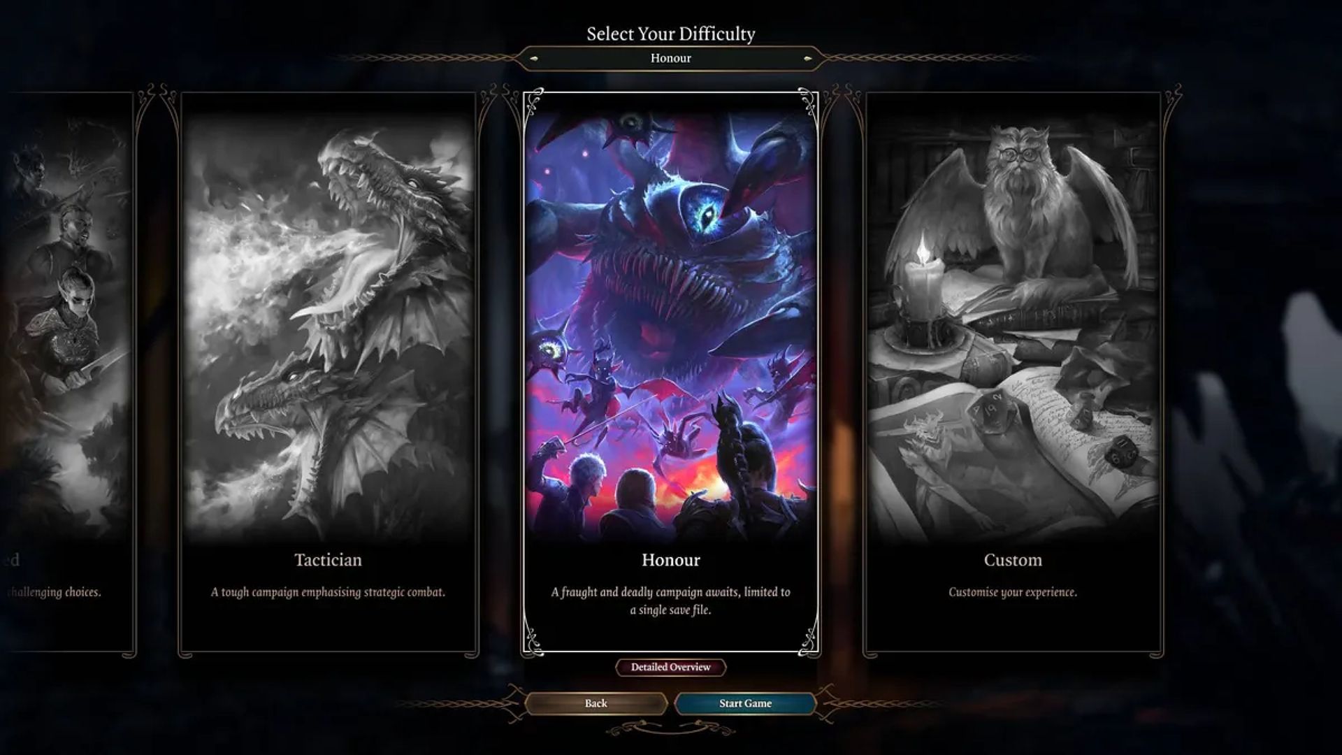 The difficulty options in Baldur's Gate 3