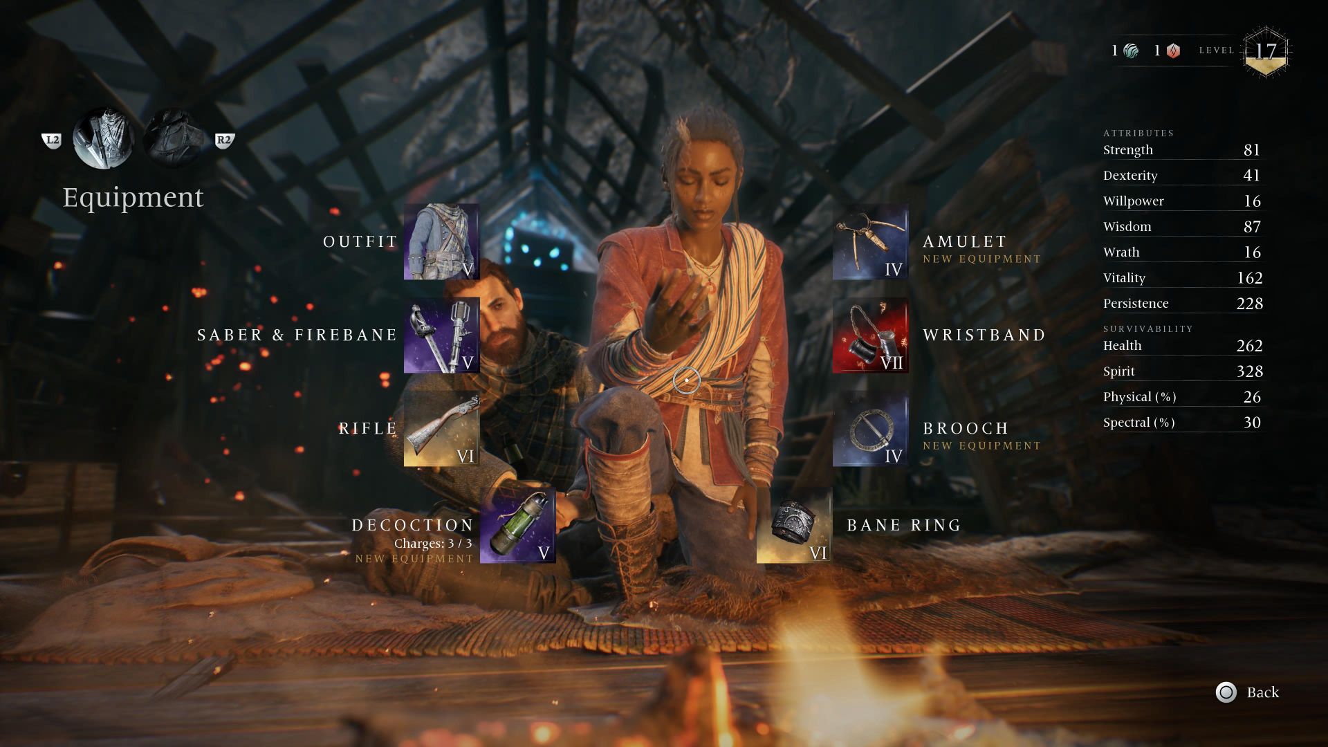 The equipment screen in Banishers: Ghosts of New Eden